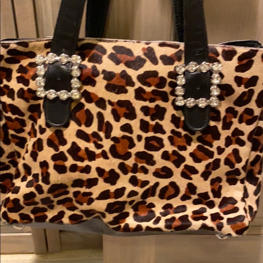 Leopard pony hair rhinestone bag